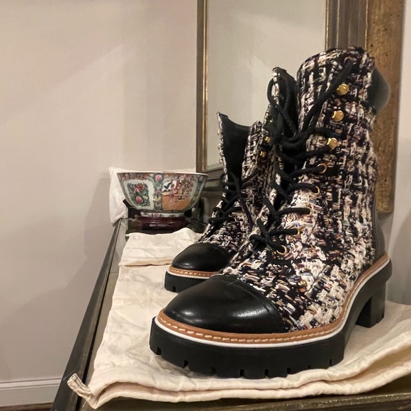 Tory Burch Black and Cream Lace Up Boots - Picture 3 of 4